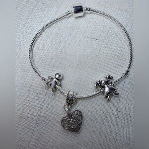 Real 925 sterling silver bracelet,snake chain,3 FREE charms.Unisex. 8”. GIFT